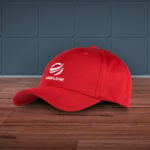 a red bamboo panel cap