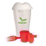 Salad Shaker - Plastic salad shaker, 3 pieces with a fork and dressing container.