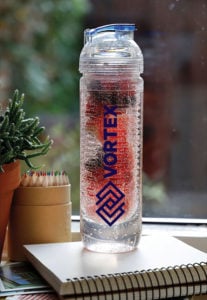 Water Bottle with Infuser, 500ml Tritan bottle with fruit infuser compartment.