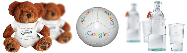 Promotional soft toy, football and drinking glasses