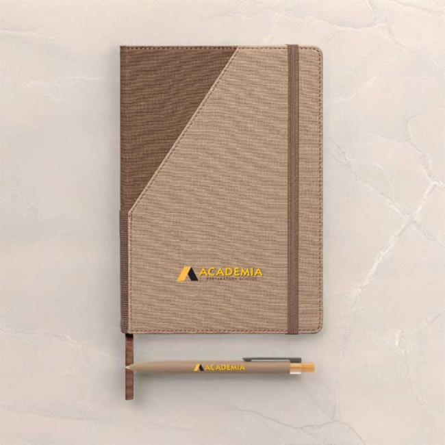 Recycled PU notebook and bamboo pen set with refillable pages
