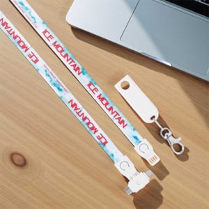 Recycled PET lanyard with retractable ski pass holder and branding