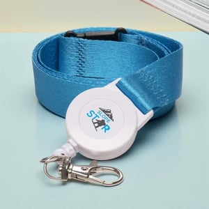 RPET cross body lanyard used as a phone strap with branded print