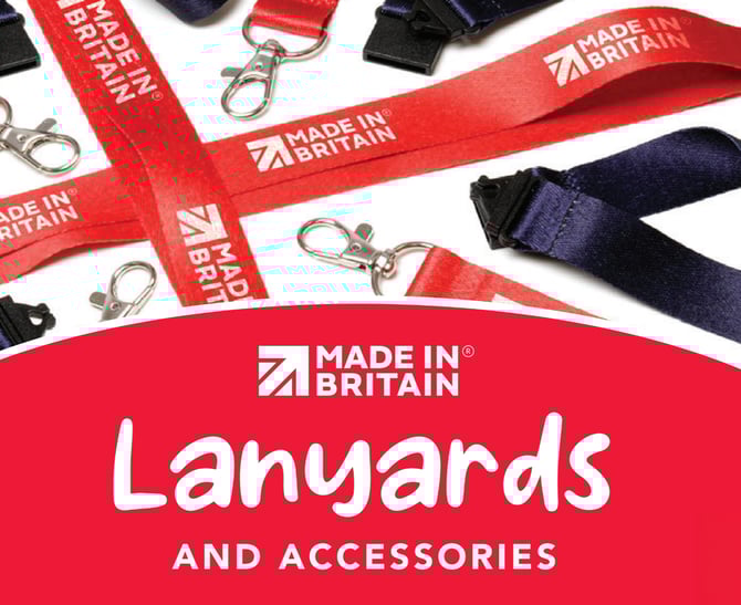 Branded lanyards worn at events displaying company logos and colours