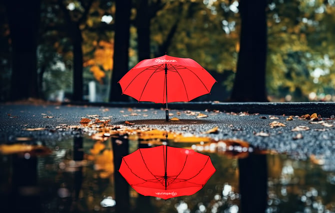 reflection-umbrella-puddle-wet-asphalt-natural-background-pellacraft