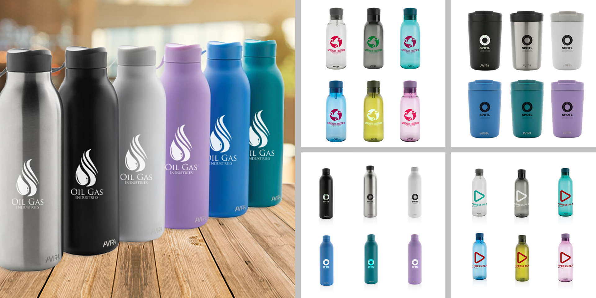 Hydration on the go is made easy with Avira's range of promotional bottles 